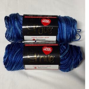 Red Heart With Love Yarn Lot of 2 Deep Blues 1937 Same Dye Lot Acrylic
